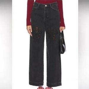 Free People Damson Madder Drew Jeans- Cutout bows and embroidered pockets